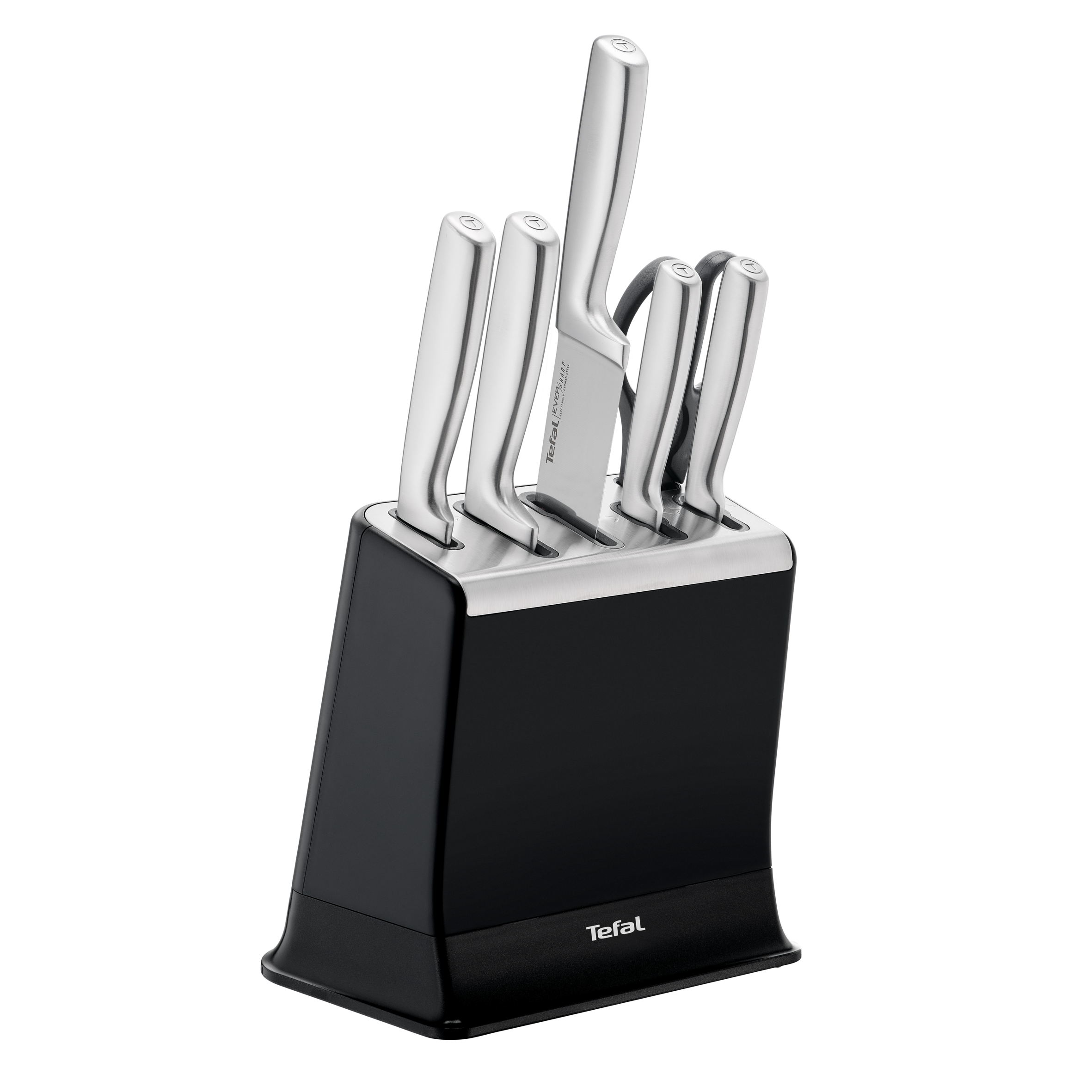 EverSharp Pro, Set de 5 cuchillos + tijera + Bloque Afilador, Afilado duradero, Acero Inoxidable