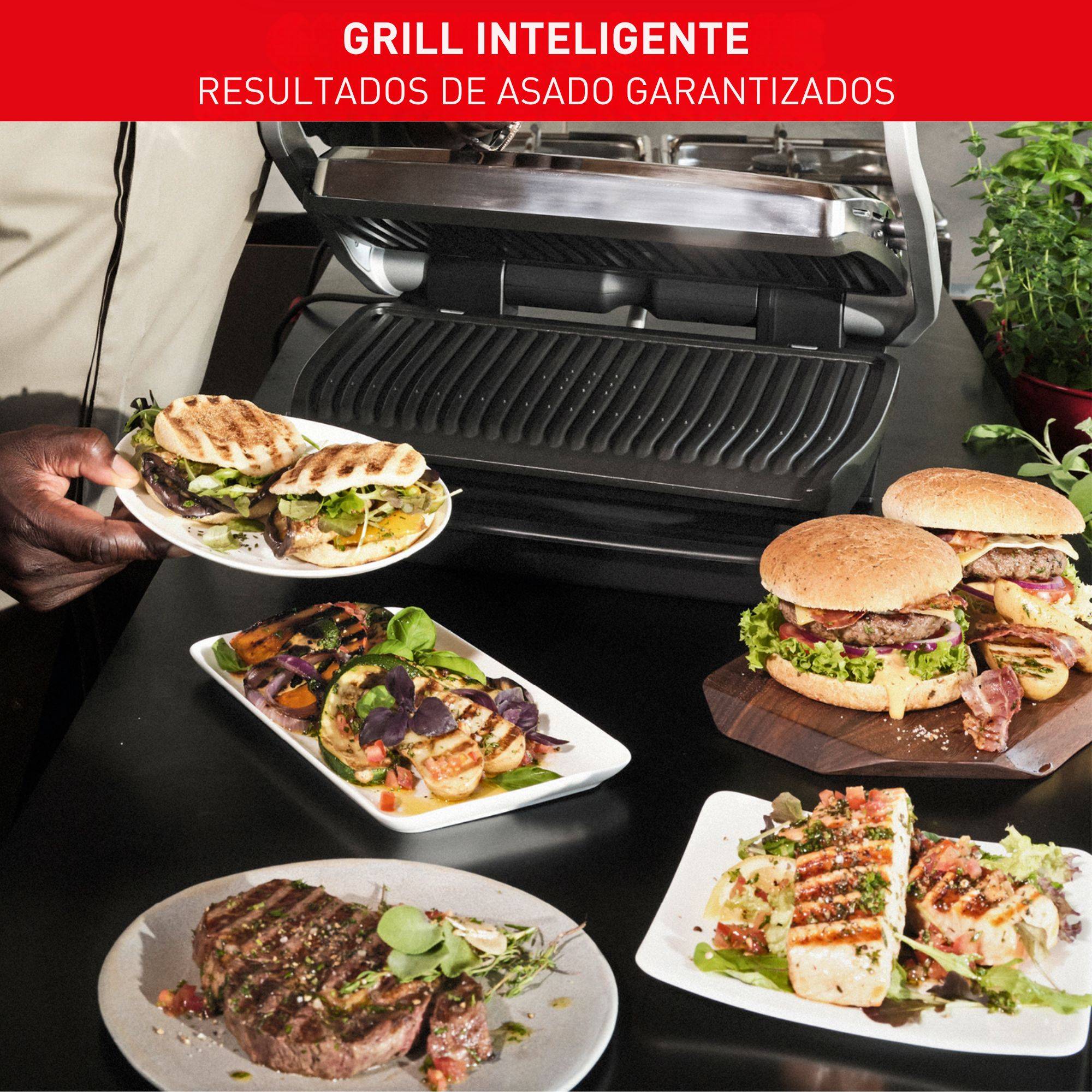 Optigrill Elite XL, Grill, 16 Programas, 6 Personas, Inox, Superficie de cocción de 40x20 cm