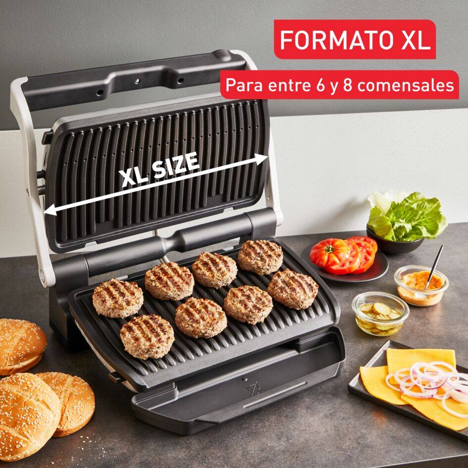 OptiGrill+ XL Upgrade, Parrilla inteligente, 9 programas automáticos, Inox, Superficie de cocción de 40x20 cm