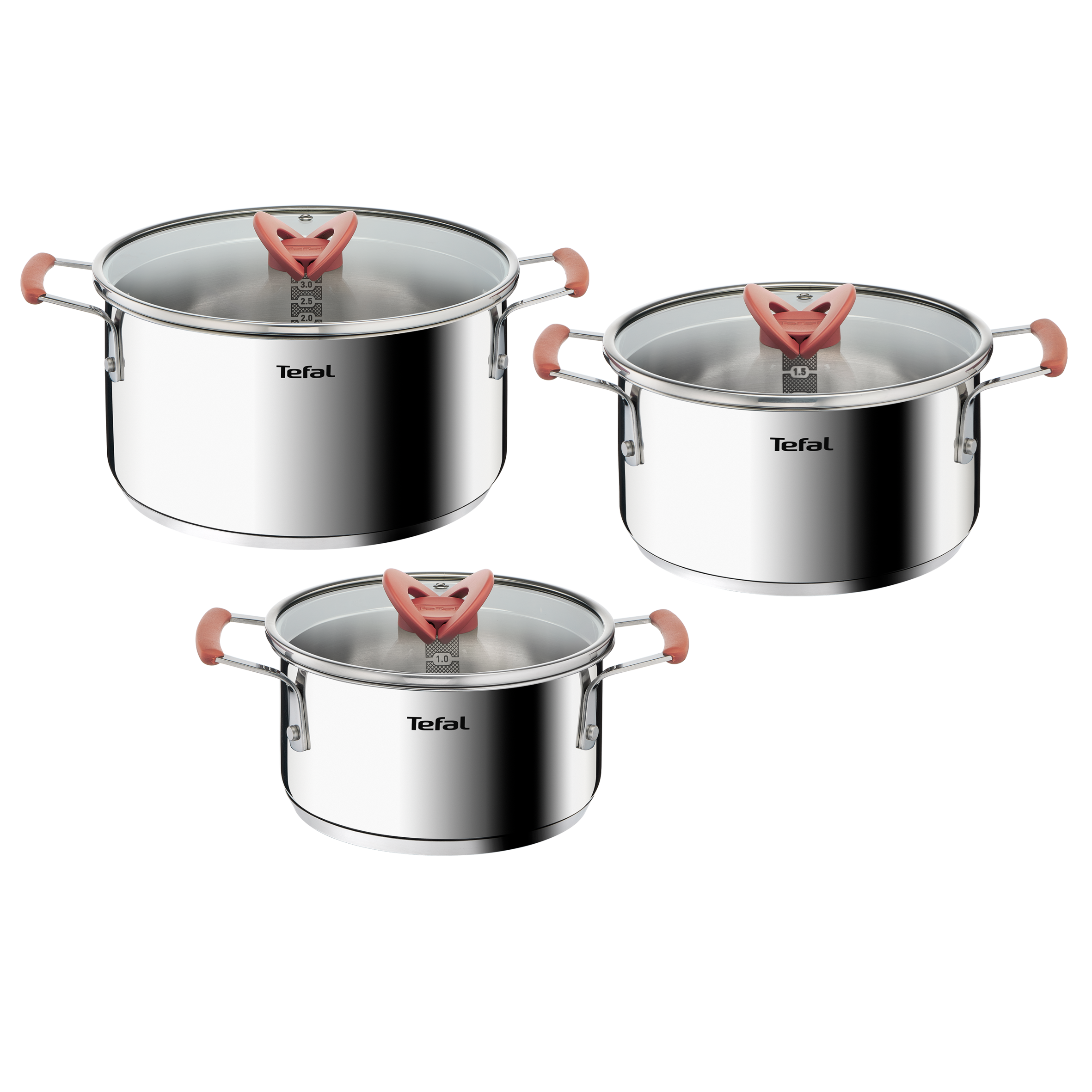 Opti'space, Set 3 Cacerolas + 3 Tapas, 18/20/24 cm, 2,1/3/5,2 L, Formato Apilable, Inducción, Acero Inoxidable