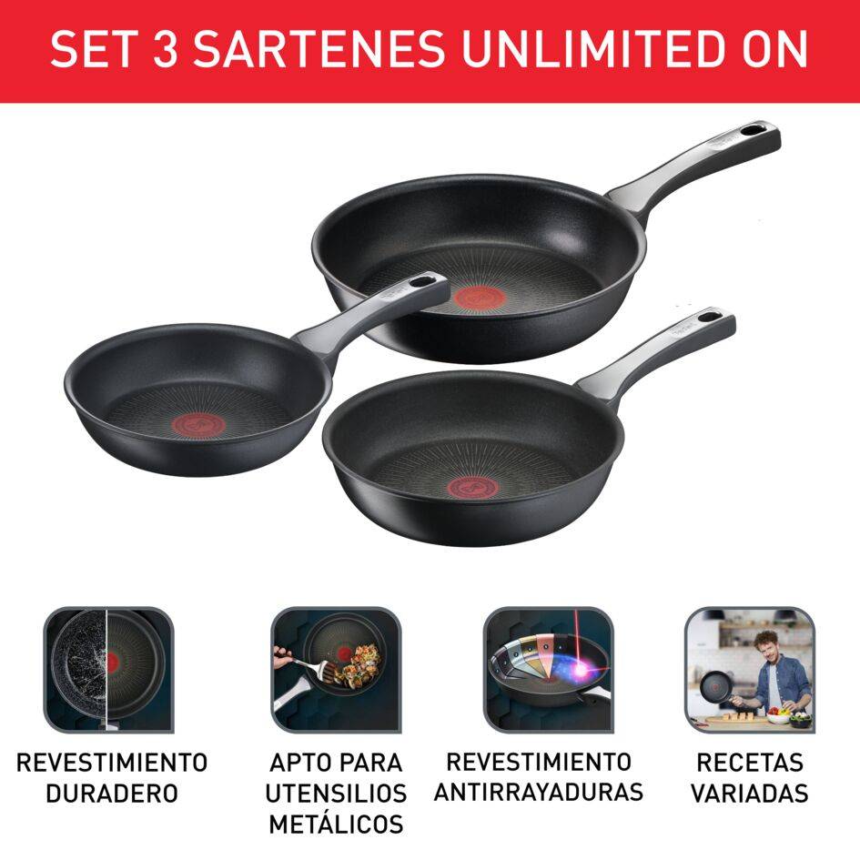 Unlimited On, Set 3 sartenes, 20/24/28 cm