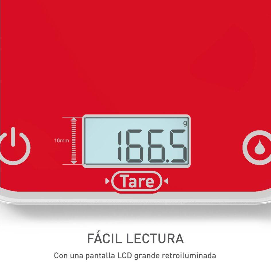 Optiss, Báscula Electrónica de Cocina, Pantalla Retroiluminada de Fácil Lectura, Antirrayaduras, 5 kg de Capacidad, Pilas Incluidas, Rojo