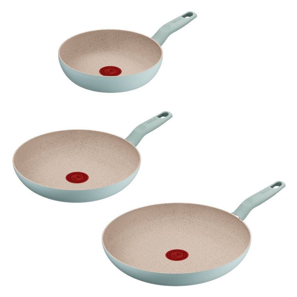 Harmony, Set 3 sartenes 20/24/28 cm, Revestimiento antiadherente Mineralia+, Aluminio de aluminio 100% reciclado, Thermo-Signal, Eucalipto