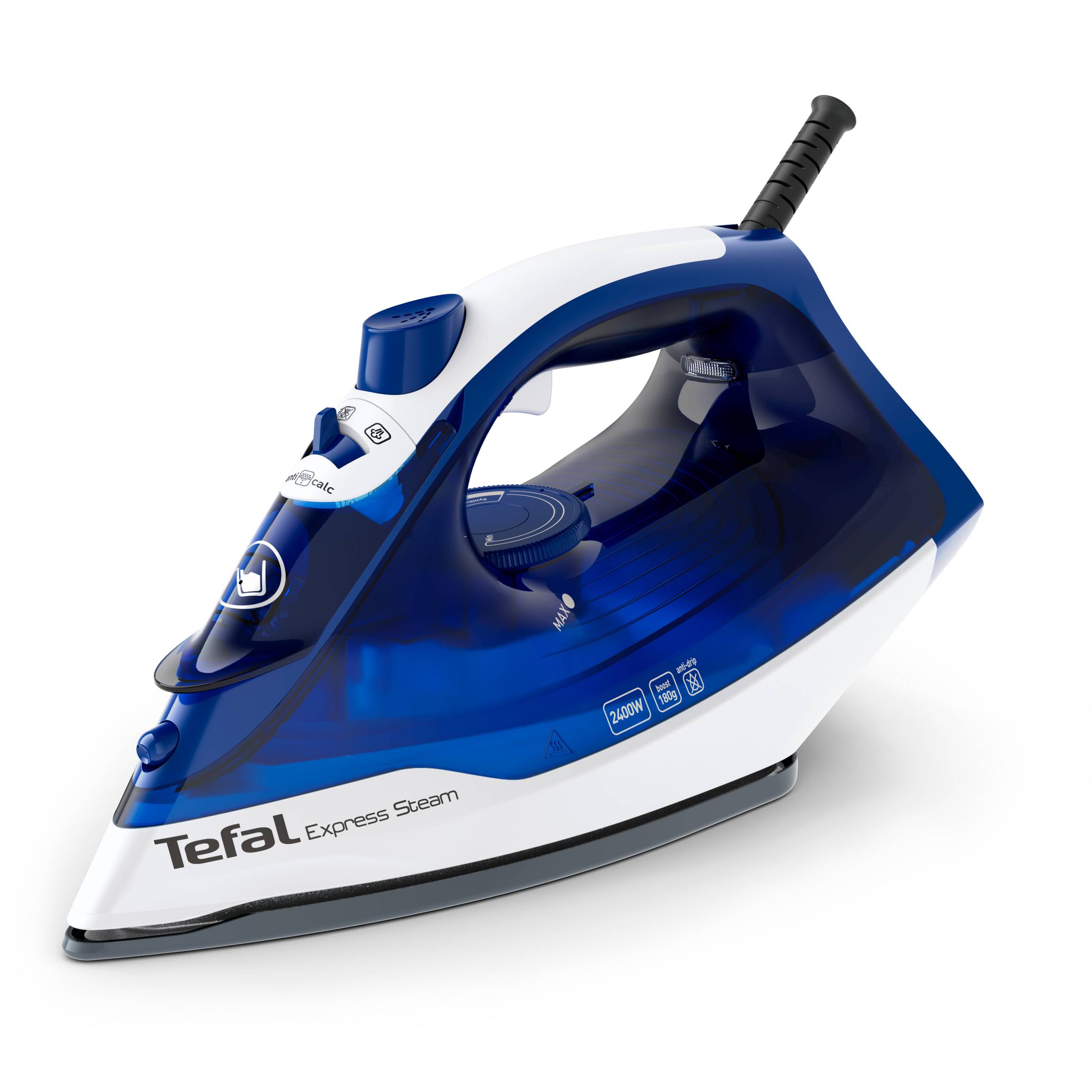 Express Steam de Tefal, Plancha de vapor, 2400 W, Vapor continuo de 40 g/min,Golpe de vapor de 180 g/min, Suela de cerámica para fácil deslizamiento, Depósito de 270 ml con abertura amplia, 5 ajustes de temperatura, Color negro