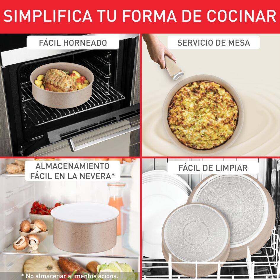Ingenio Delight, Sartenes de 24/28 cm, Mango extraíble, Apilables, Revestimiento Antiadherente, Cuerpo de Aluminio 100% Reciclado