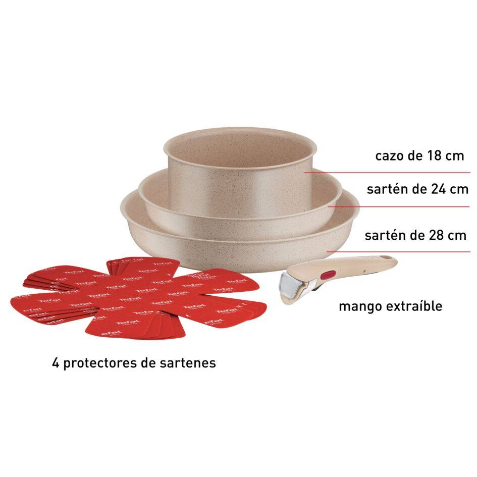 Ingenio Delight On, Set de cocina de 8 piezas, Mango extraíble, Apilable, Revestimiento antiadherente, Inducción