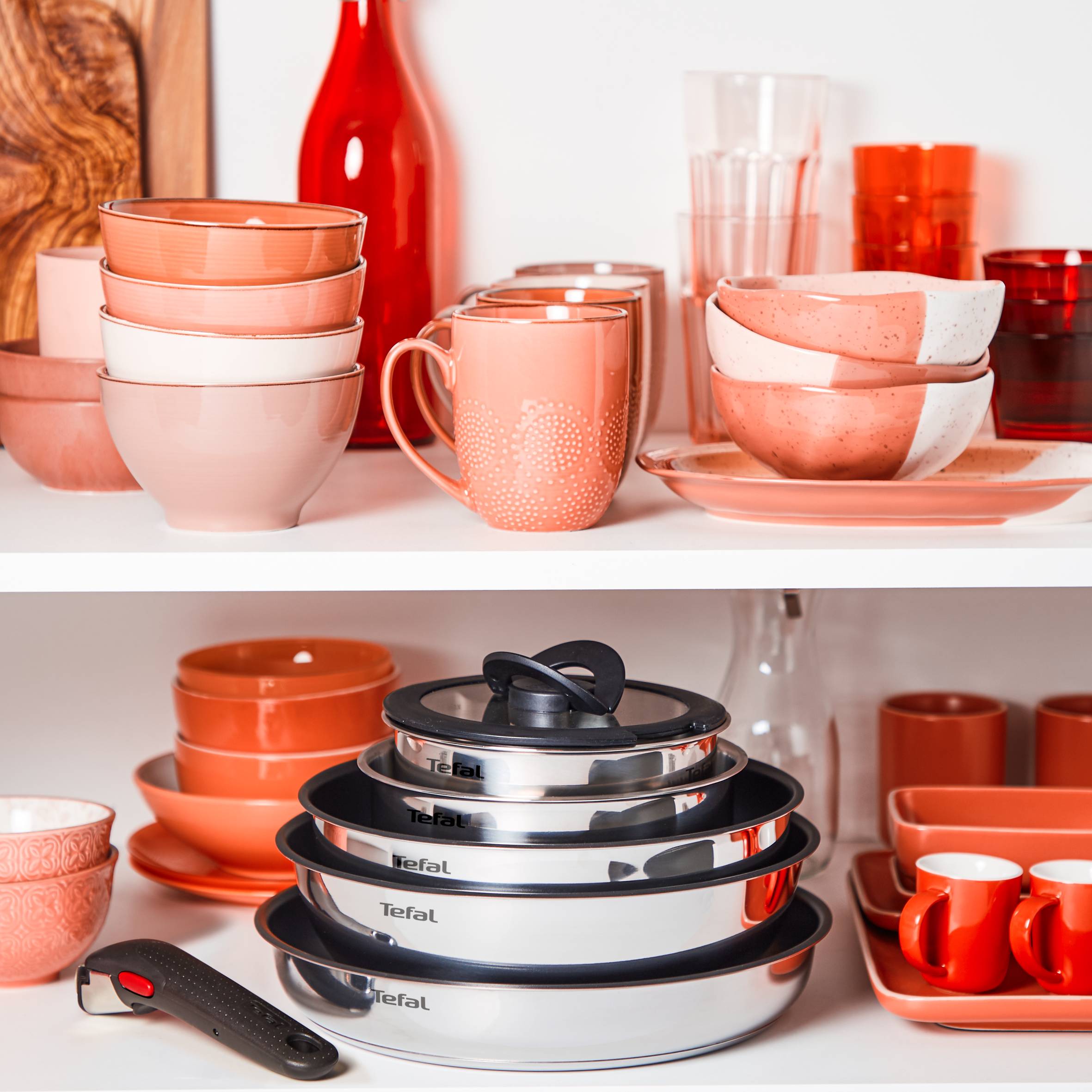 Ingenio Emotion, Set de cocina de 15 piezas, Mango extraíble, Apilable, Revestimiento antiadherente, Acero Inoxidable