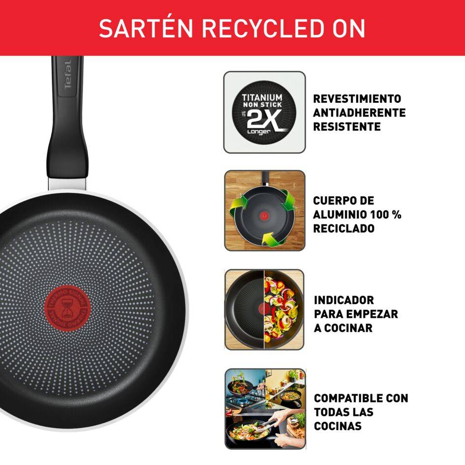 Recycled On, Sartén, 24 cm, Negra