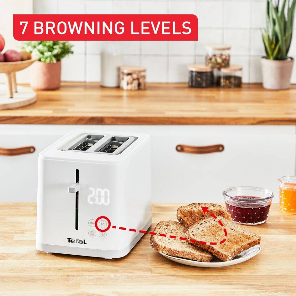 Sense, Tostadora de 2 ranuras, Pantalla digital, 7 niveles de tostado, 4 funciones dedicadas, Diseño minimalista, Blanco