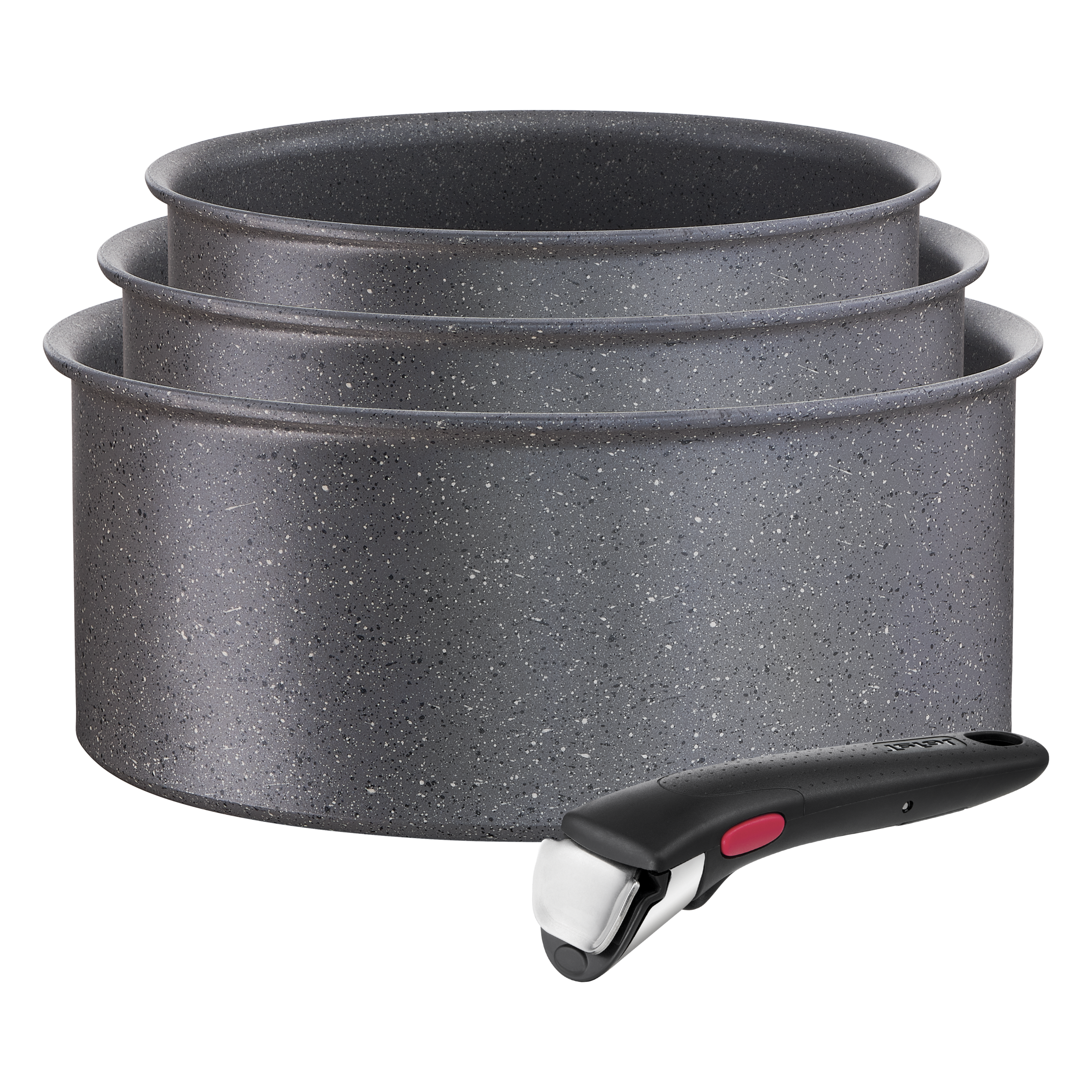 Ingenio Natural Force, Set cazos 4 piezas, 16/18/20 cm, Mango extraíble, Minerales, Aluminio, Inducción