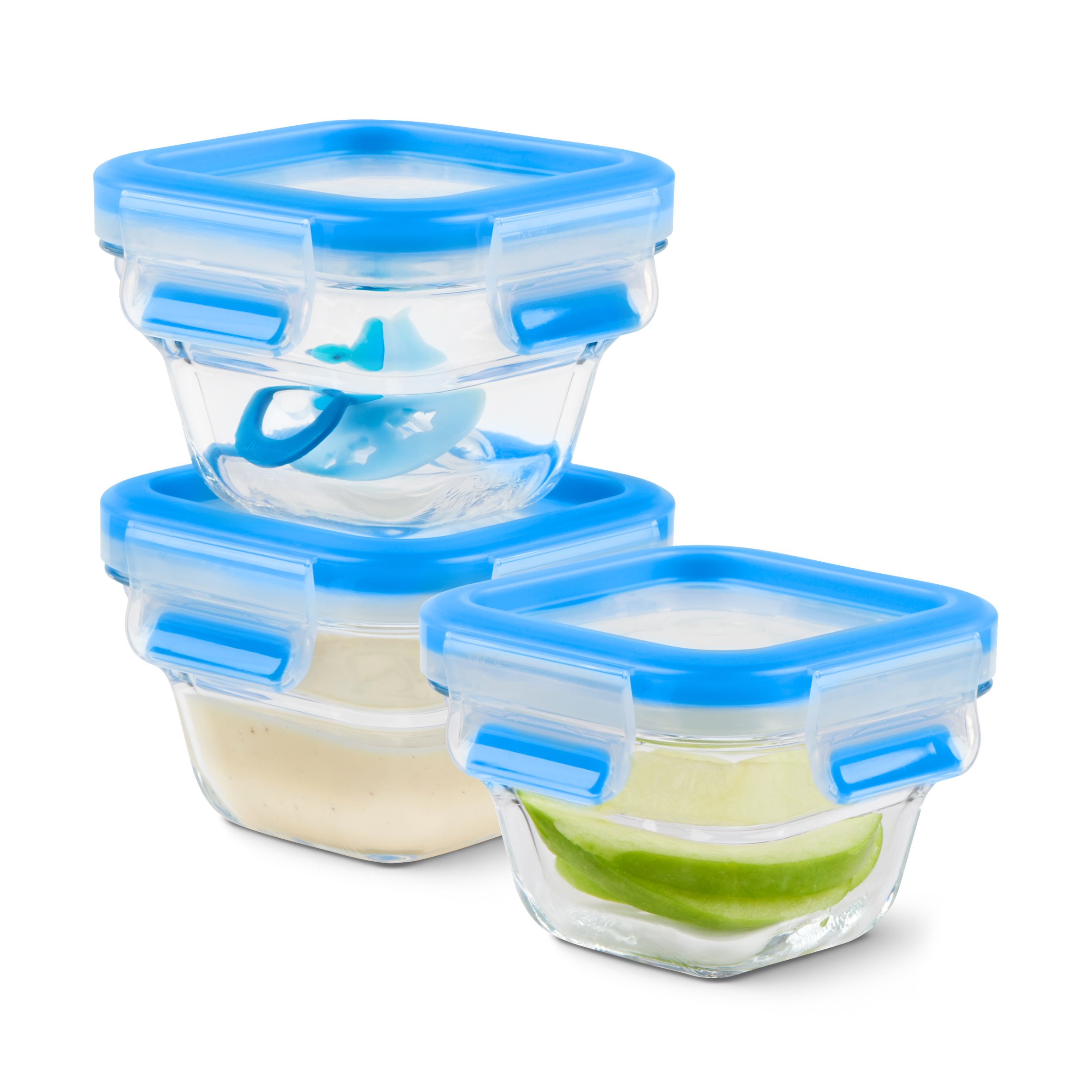 Masterseal Cristal, Set de 3 Herméticos de Cristal, 0,18 L, Cuadrados, Azul