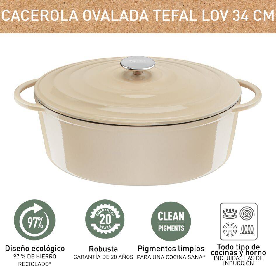Lov Olla Ovalada 34 cm, Cocotte, Hierro Fundido, Apta Para Inducción y Horno