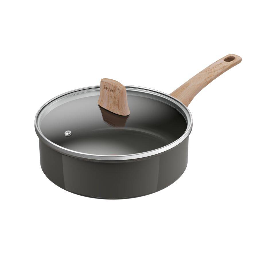 Renew, Sartén guisera 24 cm + tapa de cristal, Revestimiento cerámico antiadherente, Cuerpo de aluminio 100% reciclado, Thermo-Signal, Compatible con inducción