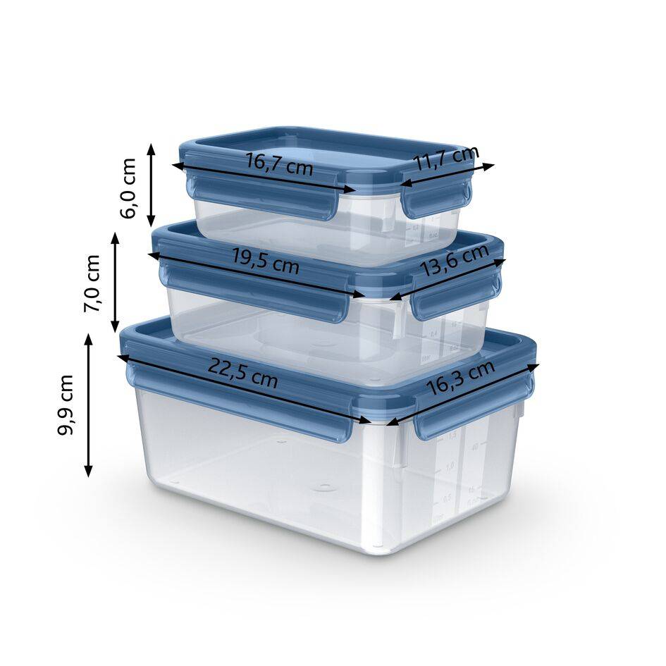 Masterseal Eco, Set herméticos, 0.55L, 1L, 2.2&nbsp;L, Higiénico, Materiales sostenibles, Azul