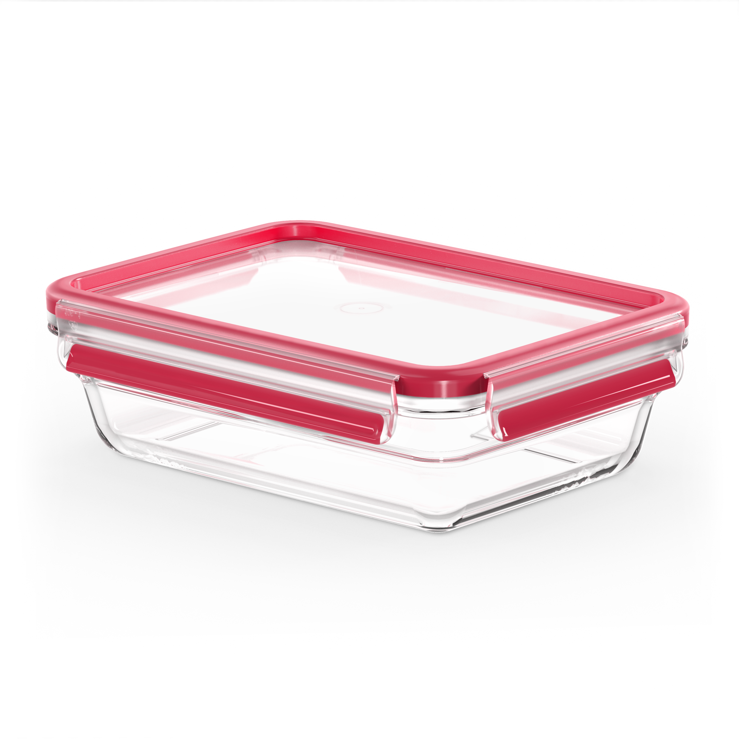 Clip & Close Hermético de Cristal Rectangular 1,1 L, Apto para Horno, Resistente a Goteos, Seguro para Congelador, Rojo