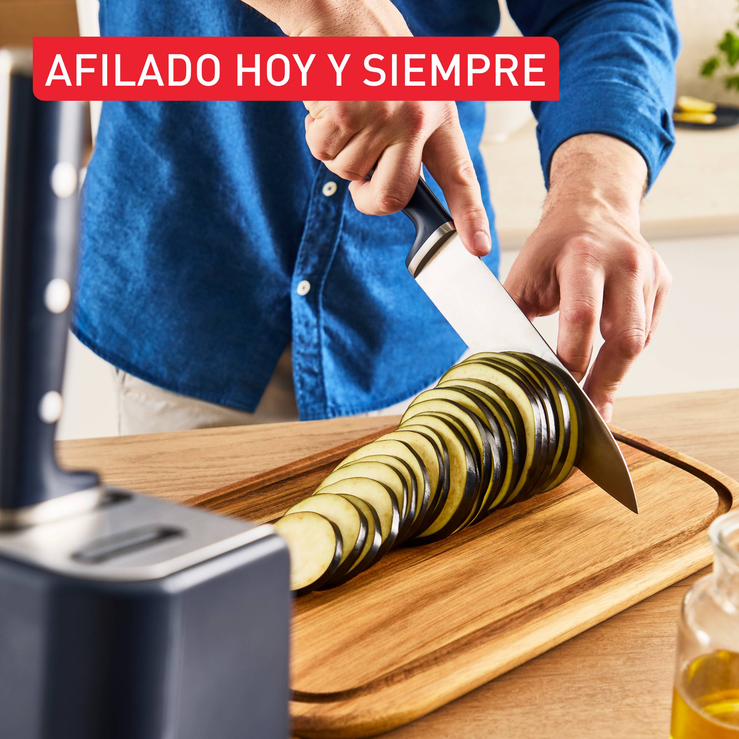 EverSharp, Set de 5 Cuchillos Autoafilables + Bloque, Afilador integrado, Afilado duradero