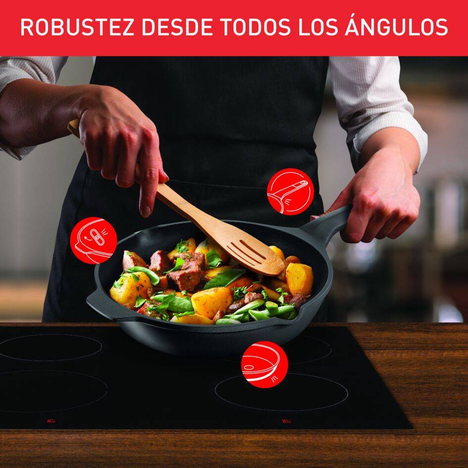 Robusto, Sartén 20 cm, Aluminio fundido, Retención de calor, Revestimiento antiadherente, Negro