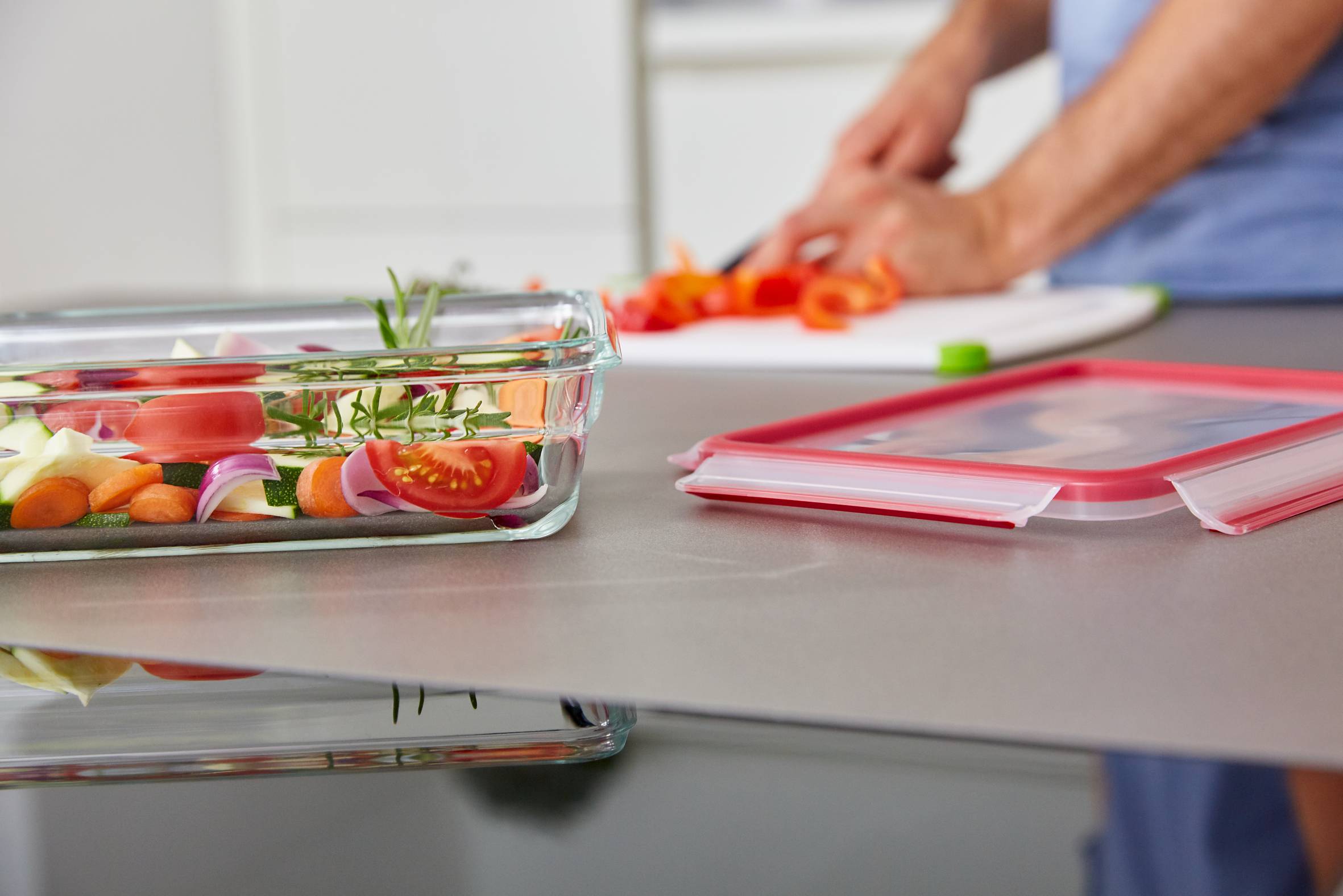 Masterseal, Hermético de cristal, Envase para alimentos, Rectangular, 0,85 L, Rojo