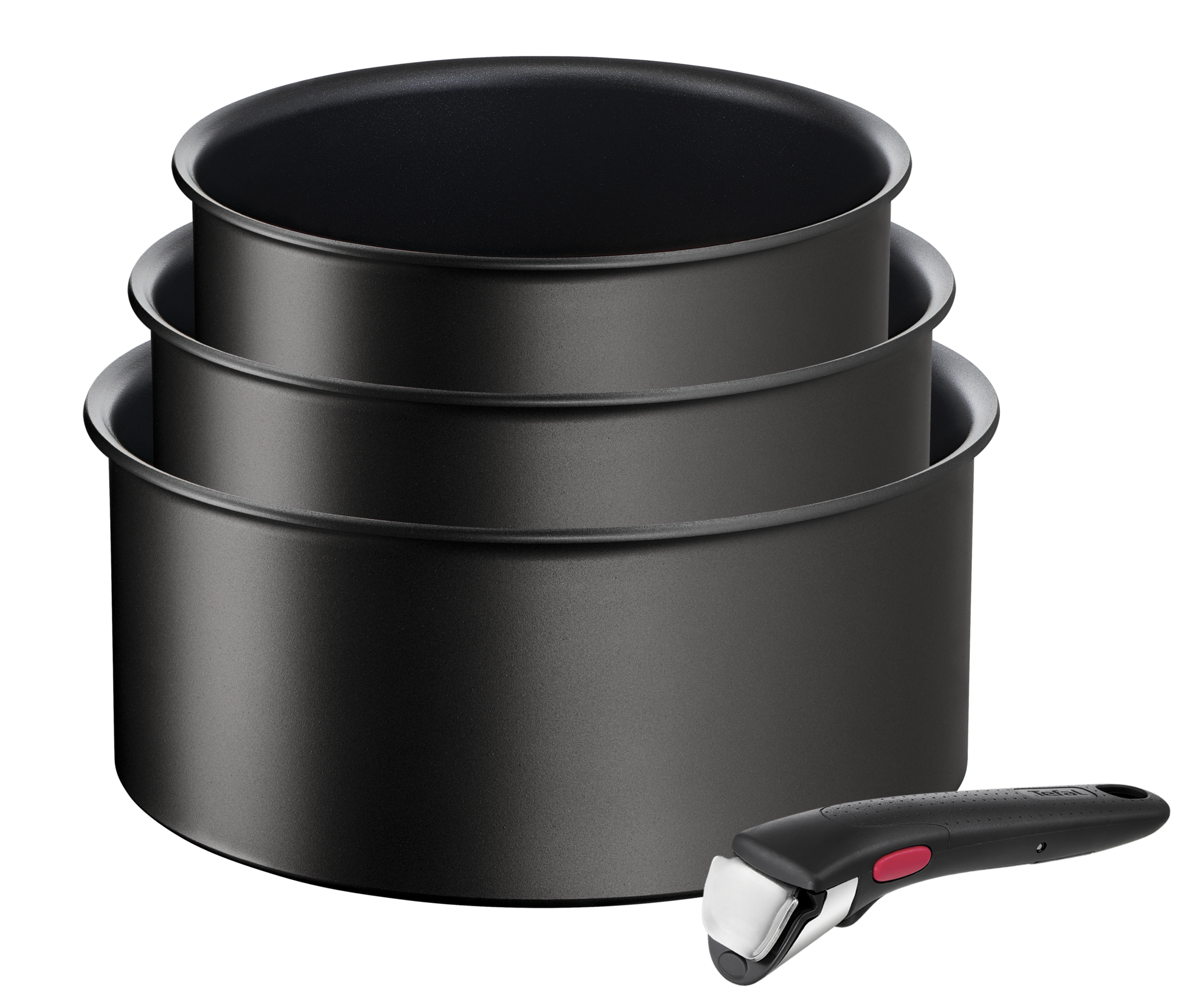 Ingenio Eco Resist, Set Cazos 16/18/20 cm + Mango extraíble, Antirrayaduras, Aluminio, Inducción