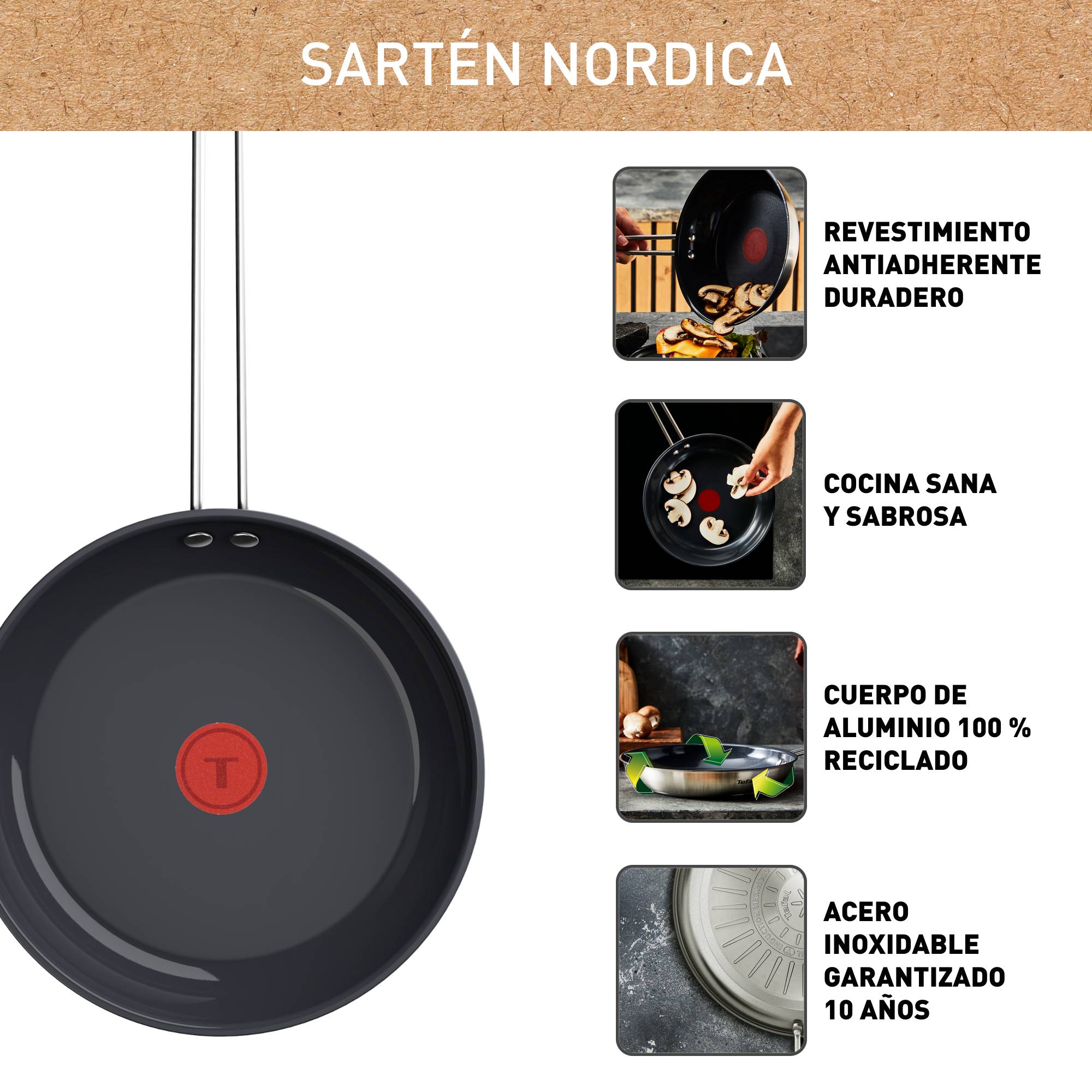 Nordica, Sartén de 20 cm, Acero Inoxidable, Revestimiento Cerámico Antiadherente, Cuerpo de aluminio