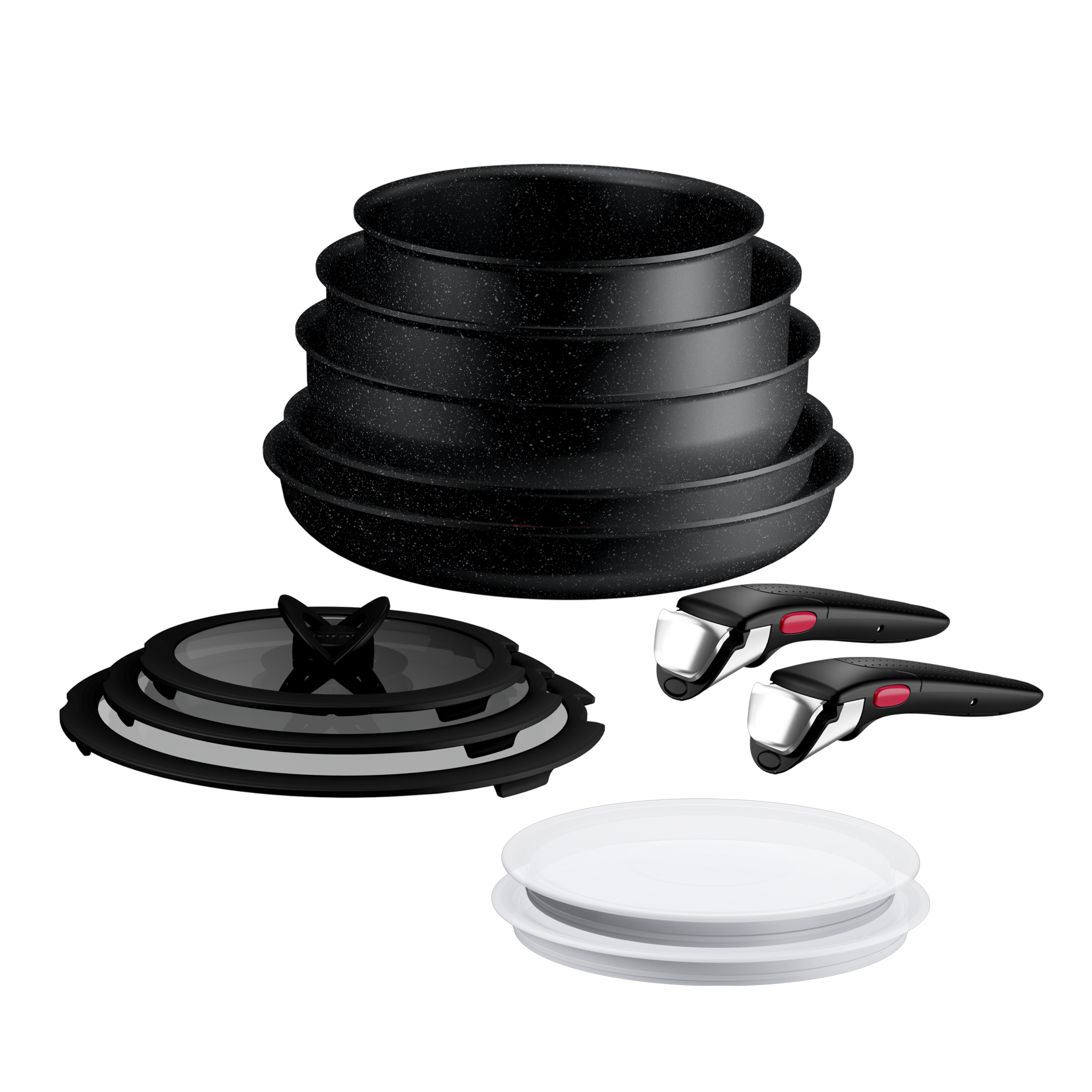 Ingenio Expertise Set de 12 piezas: Sartén 26/28 cm + Cacerola 20 cm + Wok 26 cm + Sartén para saltear 24 cm + Accesorios, Apilable, Revestimiento antiadherente, Inducción