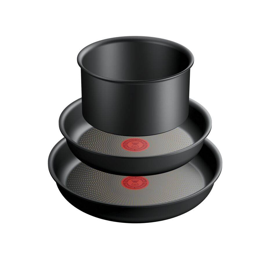 Ingenio Jordi Cruz, Set de Sartenes 22/26 cm + Cazo 16cm + Mango Extraíble, Apilables, Inducción, Negro