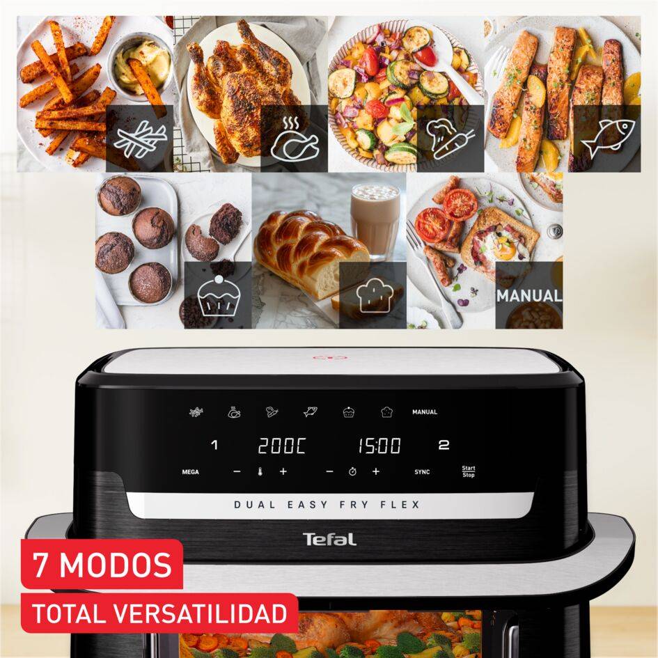 Dual Easy Fry Flex, Freidora Aire con Separador FlexCook, 9&nbsp;L, 7 programas, Hasta 8 personas, Negro