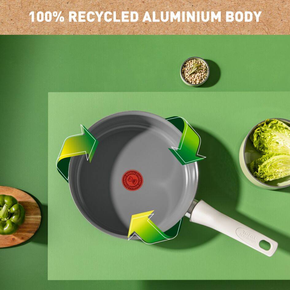 Renew On, Sartén Guisera 24 cm, Tapa de Cristal, Revestimiento de cermámica&nbsp;antiadherente, Diseño ecológico, Inducción