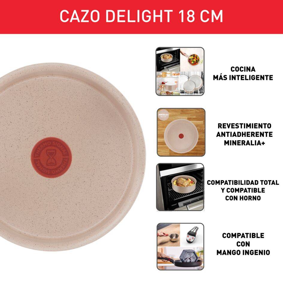 Ingenio Delight, Cazo 18 cm, Apilable, Revestimiento Antiadherente, Cuerpo de Aluminio 100% Reciclado, No Incluye Mango