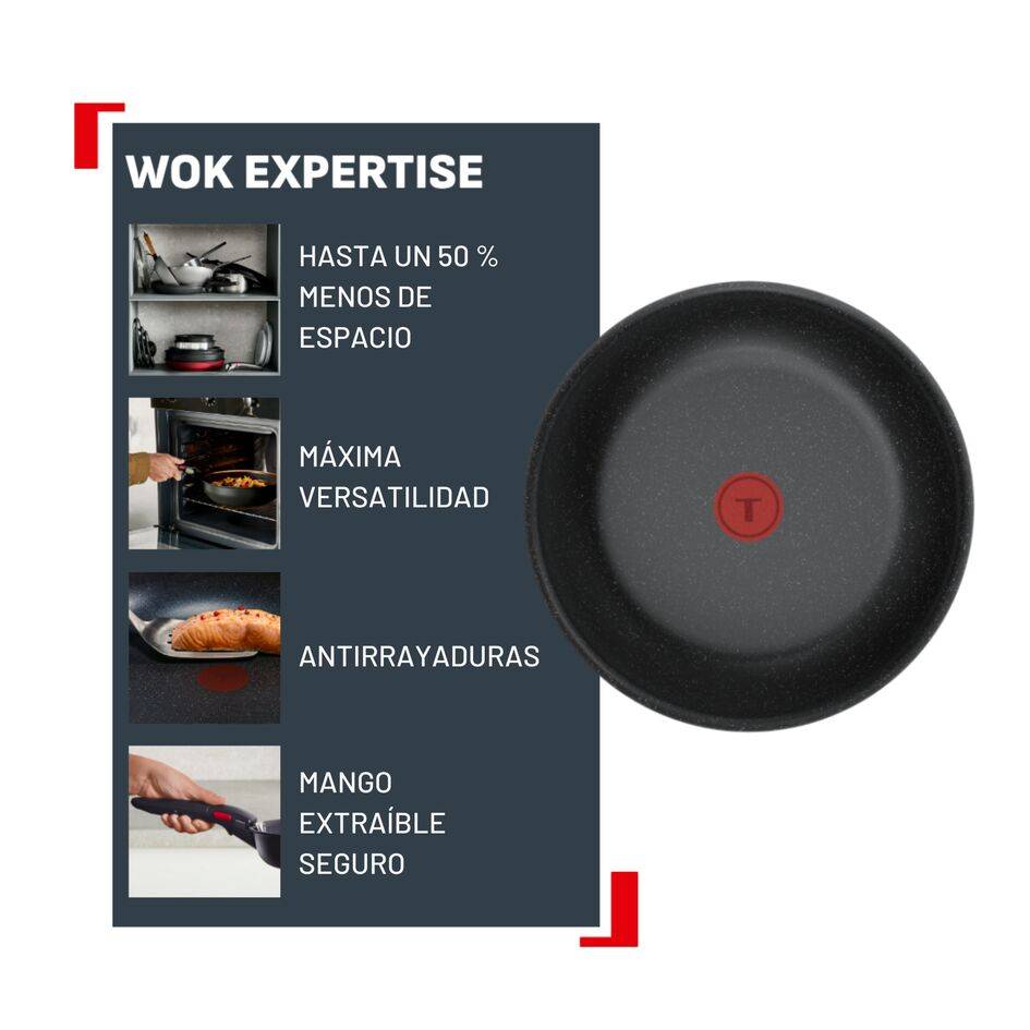 Ingenio Expertise Wok de 26 cm, Apilable, Revestimiento Antiadherente, Thermo-Signal, Inducción