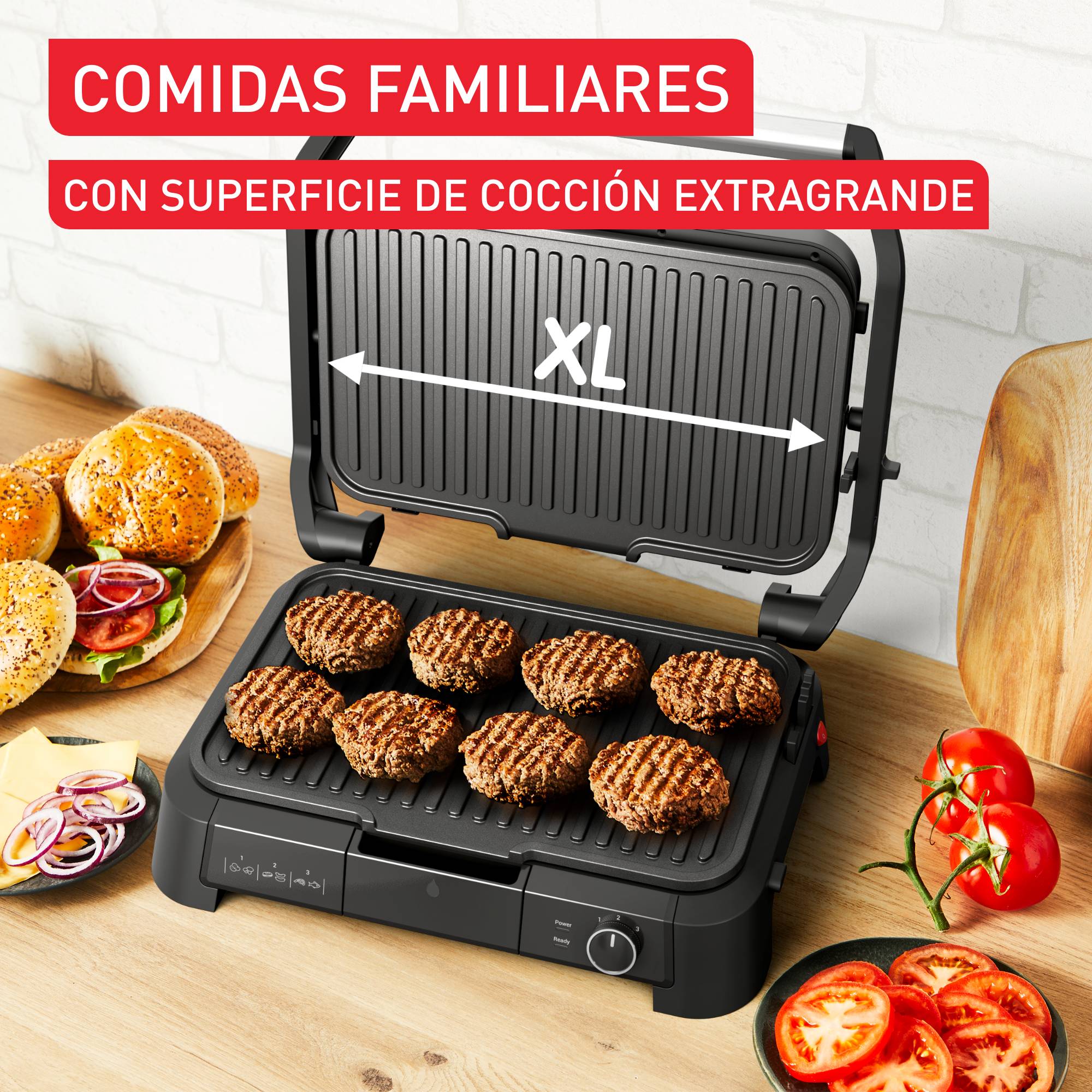 SuperGrill 3 en 1 XL, Grill, Barbacoa y Horno, 2200 W, Termostato Regulable, Superficie Amplia, Inox