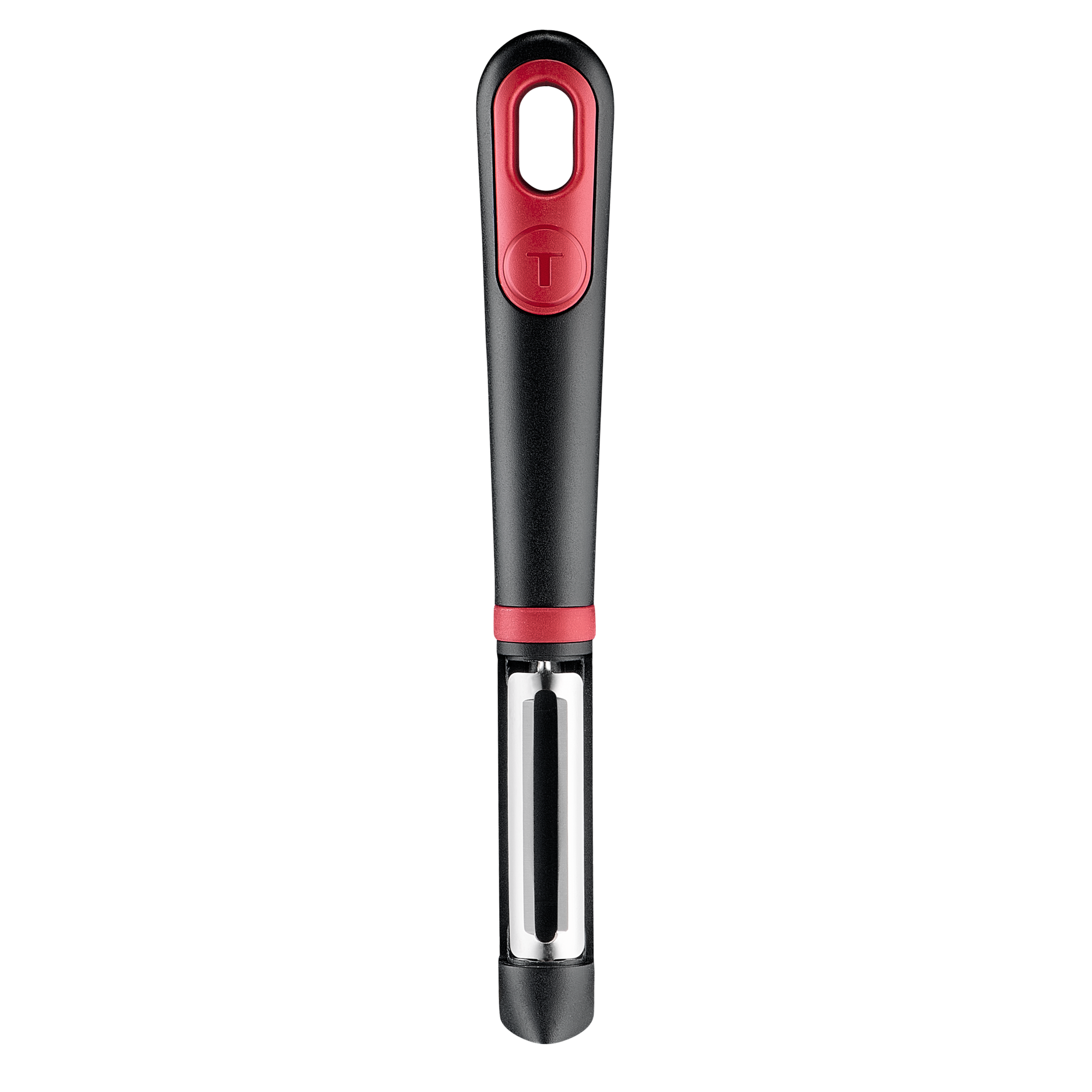 Ingenio+ Pelador, Doble cuchilla, Acero inoxidable, Funda protectora de almacenamiento, Negro y rojo