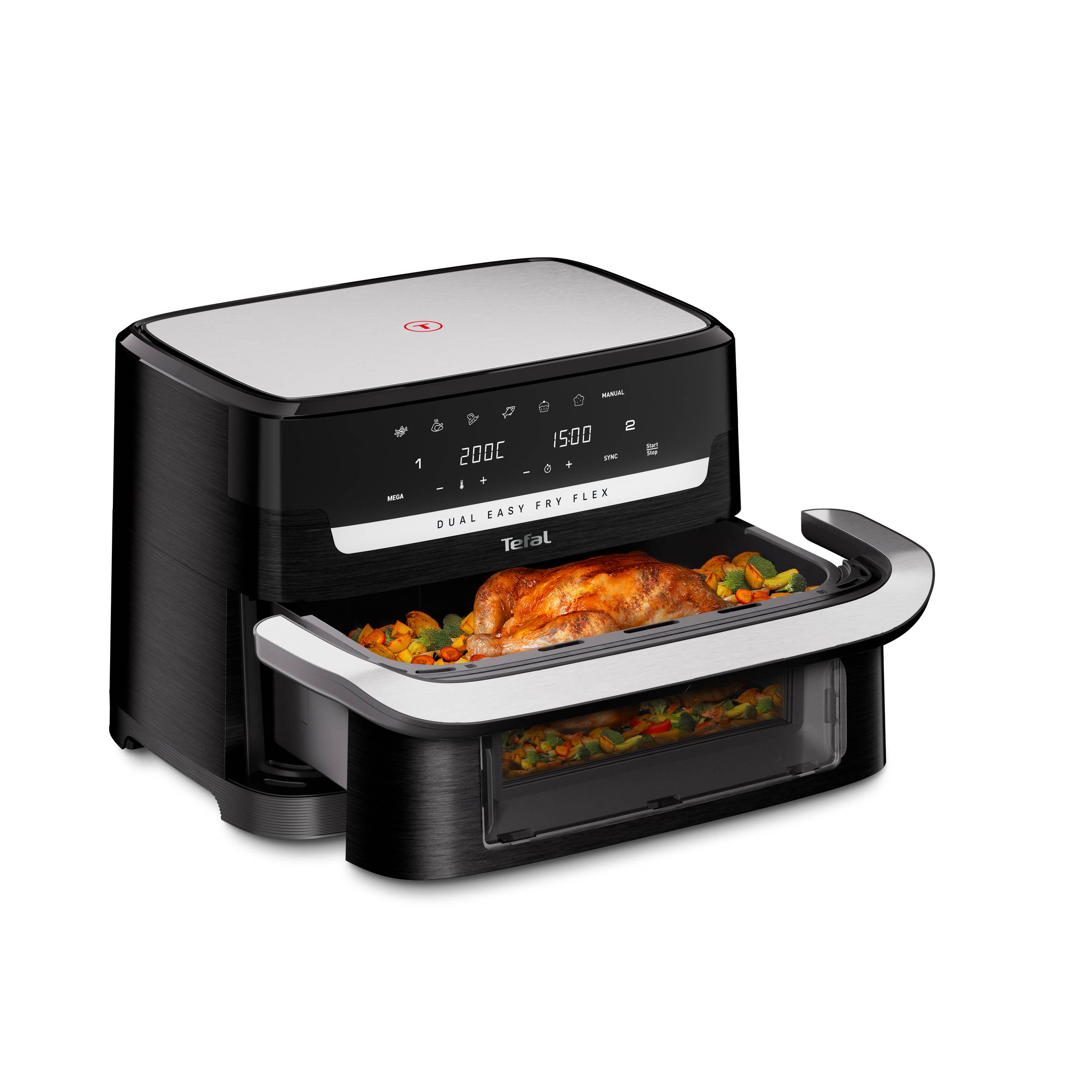Dual Easy Fry Flex, Freidora Aire con Separador FlexCook, 9 L, 7 programas, Hasta 8 personas, Negro
