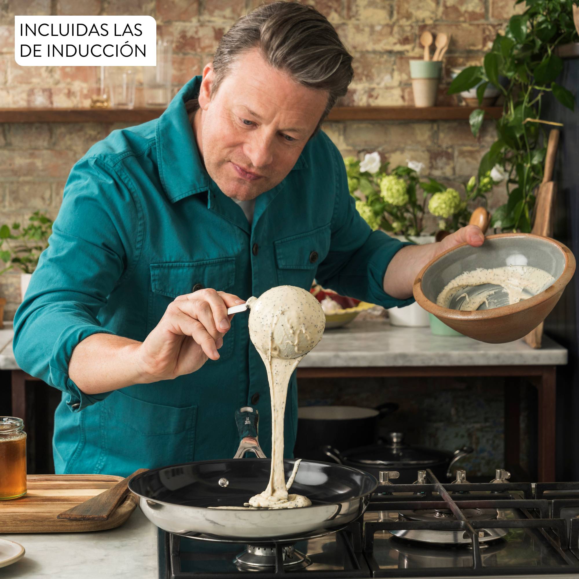 Jamie Oliver by Tefal Smart Cook, Sartén 28 cm, Cerámica, Acero inoxidable, Antiadherente