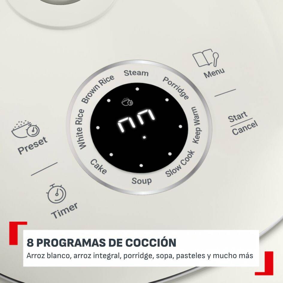 Arrocera eléctrica multifunción POP, 0.7L, hasta 4 raciones, Tecnología Smart NFC, Compacta, Bol Antiadherente, Cesta Vaporera, 8 programas