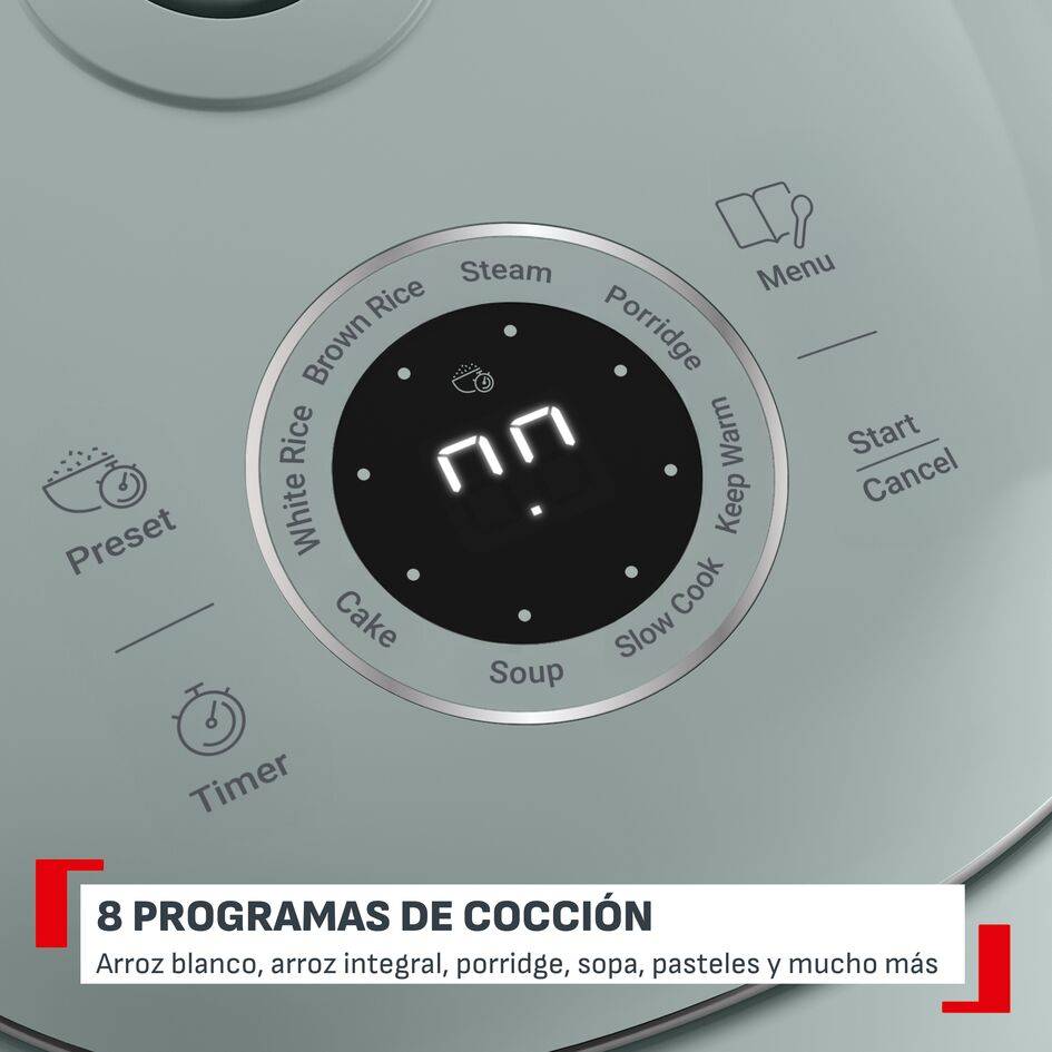 Arrocera eléctrica multifunción POP, 0.7L, hasta 4 raciones, Tecnología Smart NFC, Compacta, Bol Antiadherente, Cesta Vaporera, 8 programas