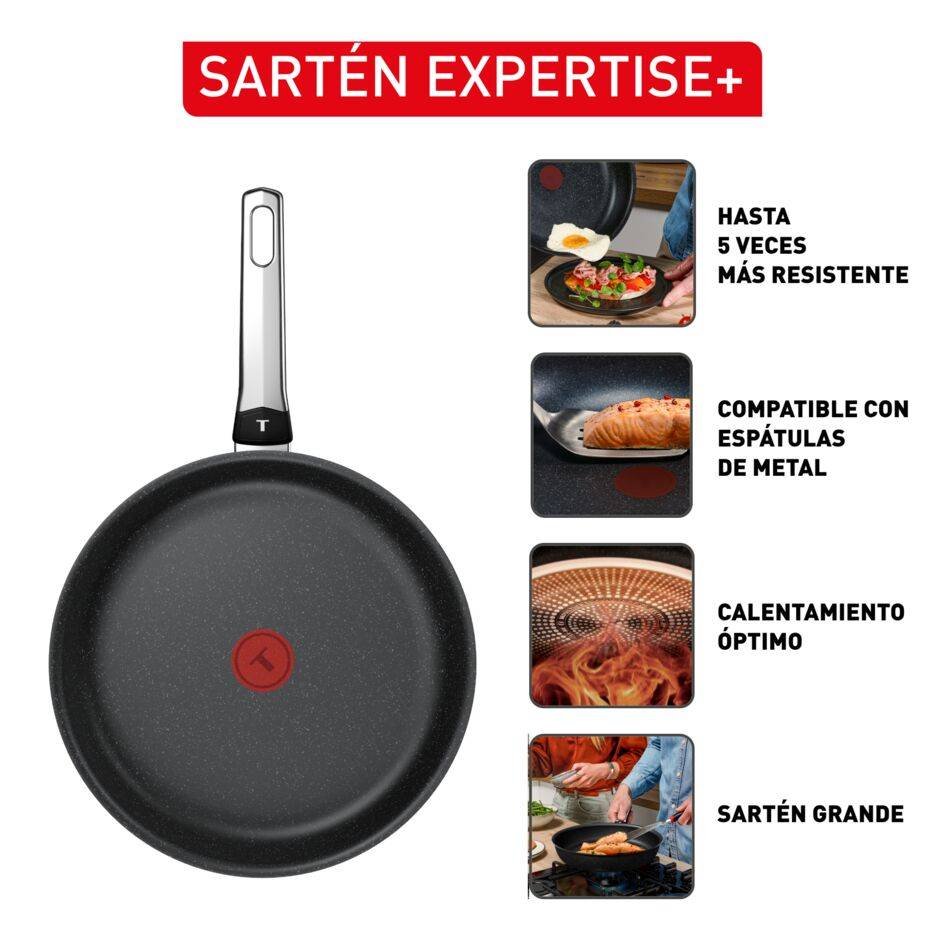 Expertise+, Sartén de 32 cm, Revestimiento antiadherente, Compatible con inducción, + 6 personas