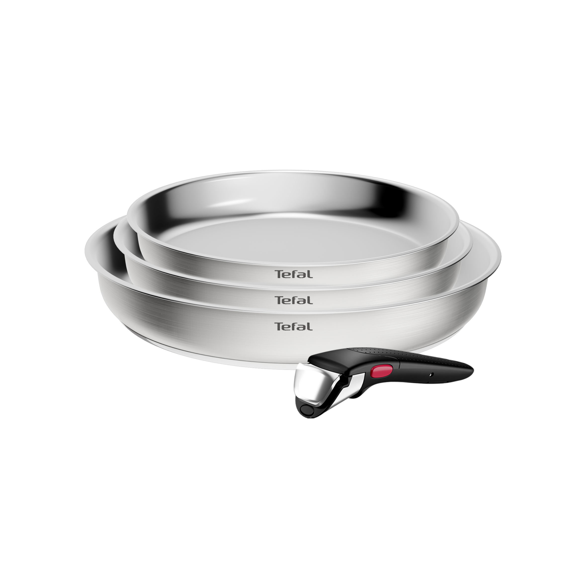 Ingenio Emotion+, Set de 4 piezas, Acero inoxidable premium, Sin revestimiento, Mango extraíble, Apilable, Apta con inducción
