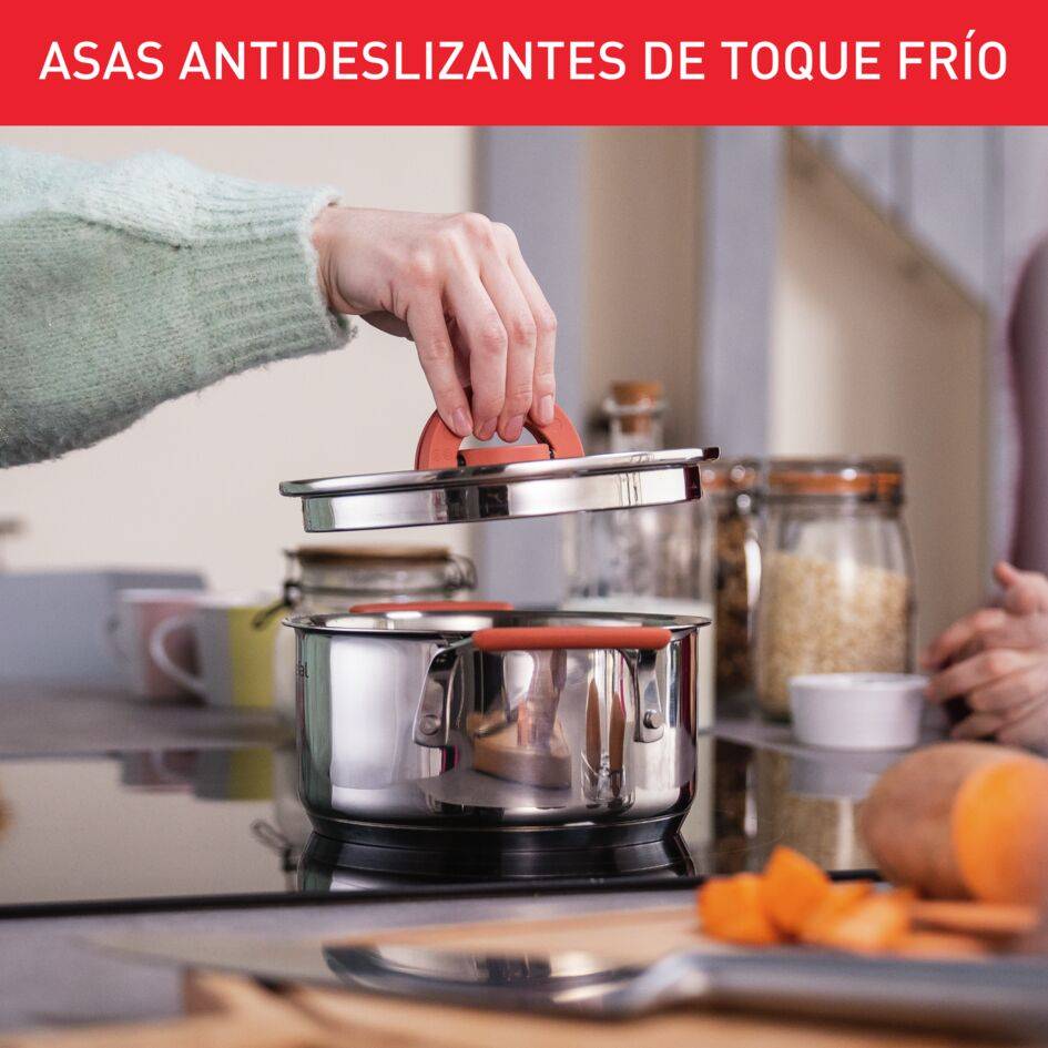 Opti'space, Set 3 Cacerolas + 3 Tapas, 18/20/24 cm, 2,1/3/5,2 L, Formato Apilable, Inducción, Acero Inoxidable