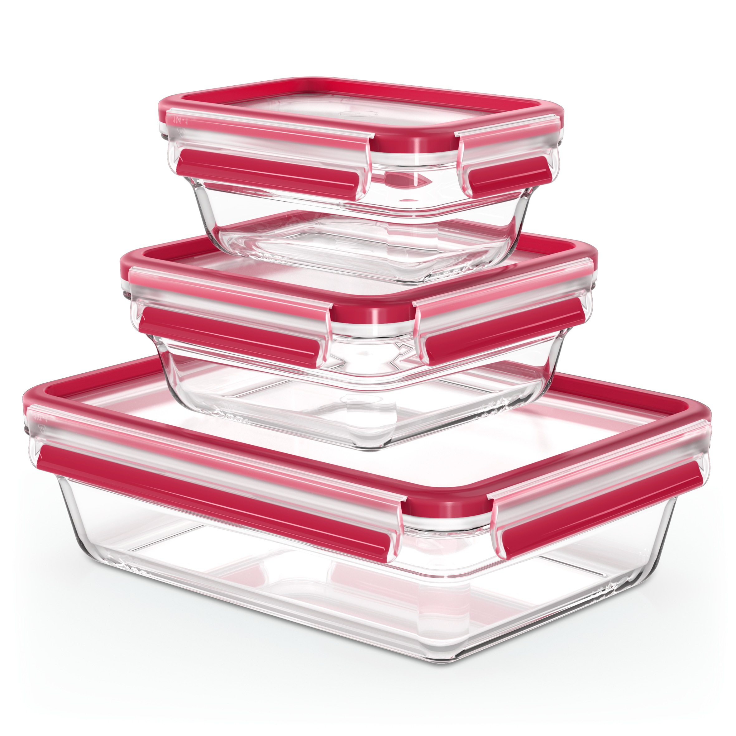 Masterseal Cristal, Set de 3 Herméticos de Cristal, 0,45 / 0,8 / 2,0 L, Rojo