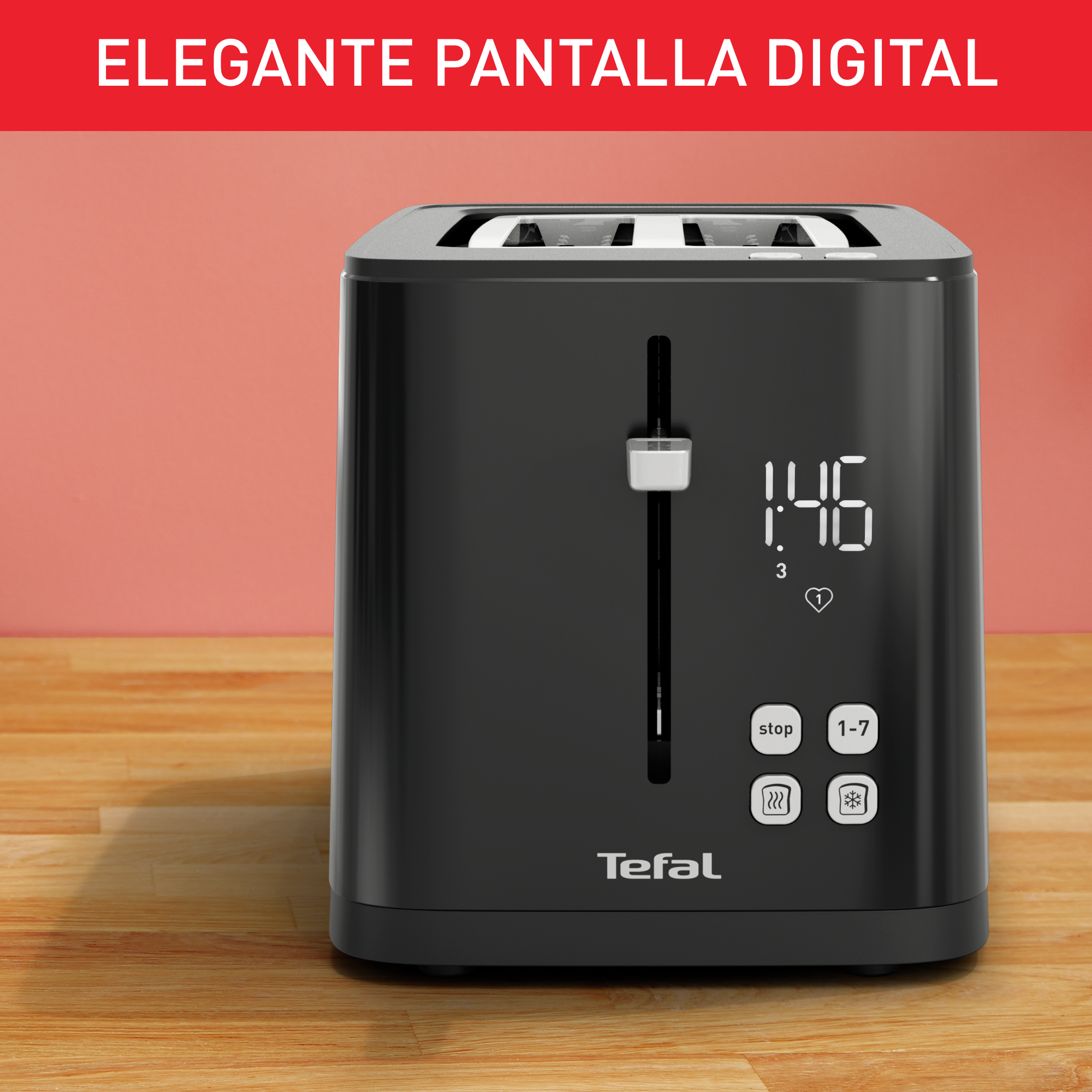 Smart'n Light, Tostadora de 2 ranuras, Pantalla digital, Diseño elegante, Negro