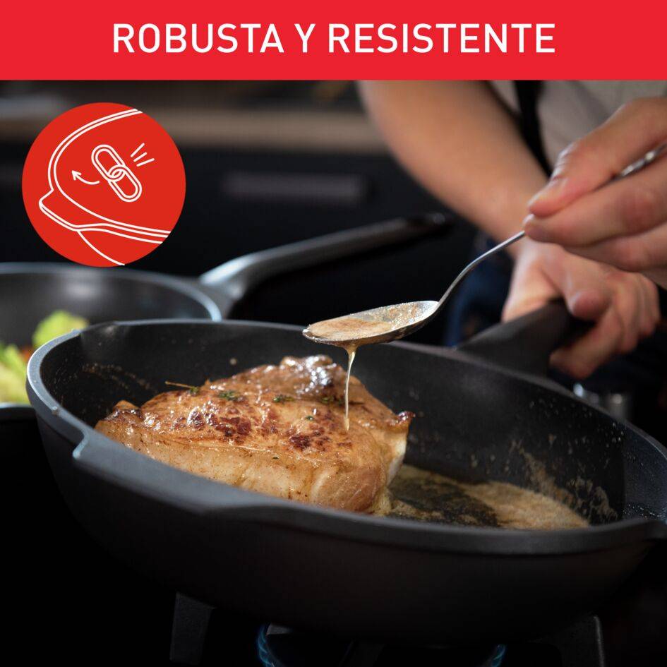 Robusto, Sartén Wok 28 cm, Aluminio fundido, Retención de calor, Revestimiento antiadherente, Negro