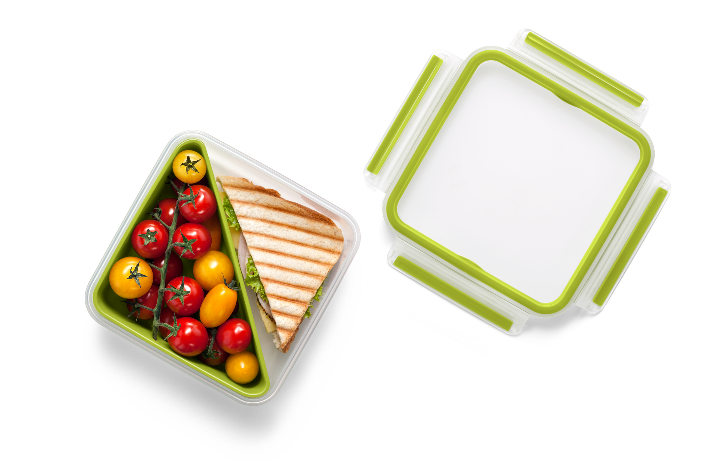 Masterseal To Go, Hermético de plástico para sandwich, 0,85 L, Compartimentos triangulares, Verde