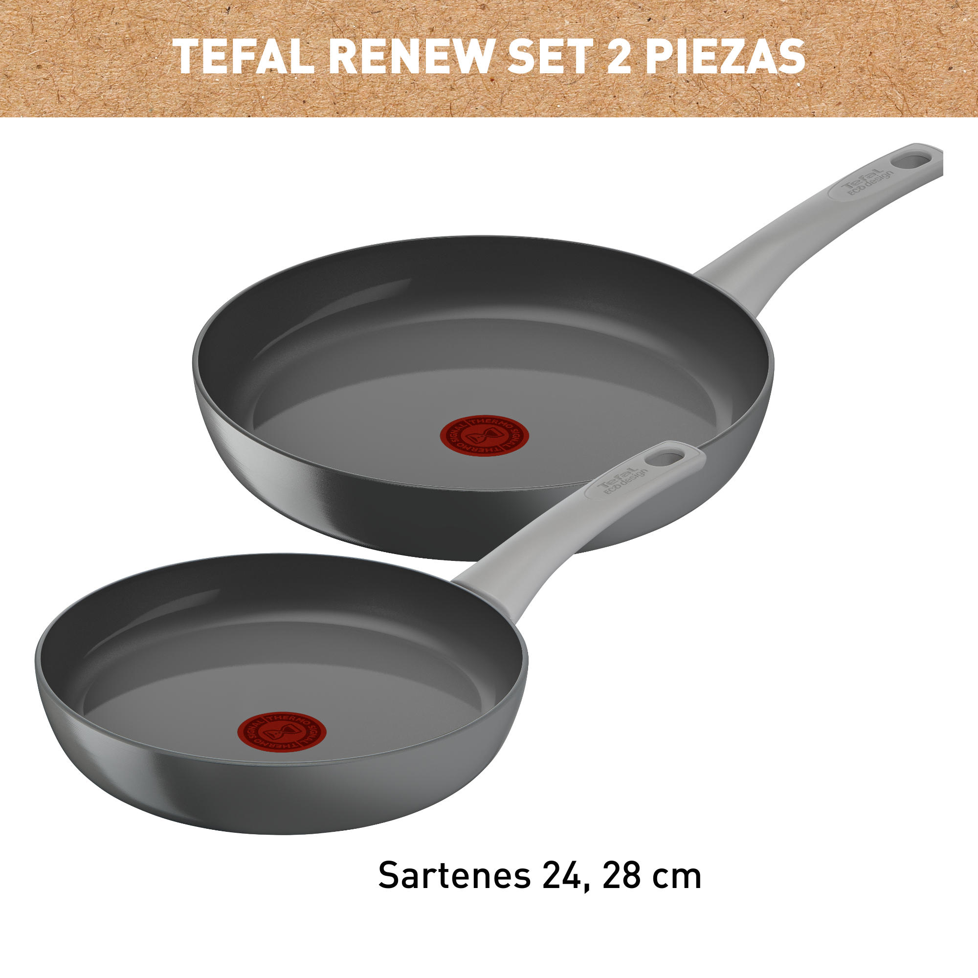 Renew On, Set Sartenes 2 piezas, 24/28 cm, Aluminio+Cerámica, Inducción