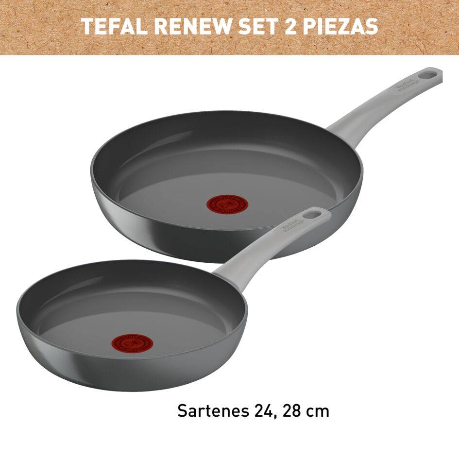 Renew On, Set Sartenes 2 piezas, 24/28 cm, Aluminio+Cerámica, Inducción