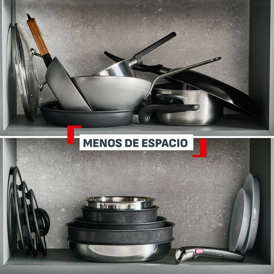 Ingenio Emotion+, Set de 3 Piezas, Acero inoxidable premium, Revestimiento antiadherente, Mango extraíble, Apilable, Apta con inducción
