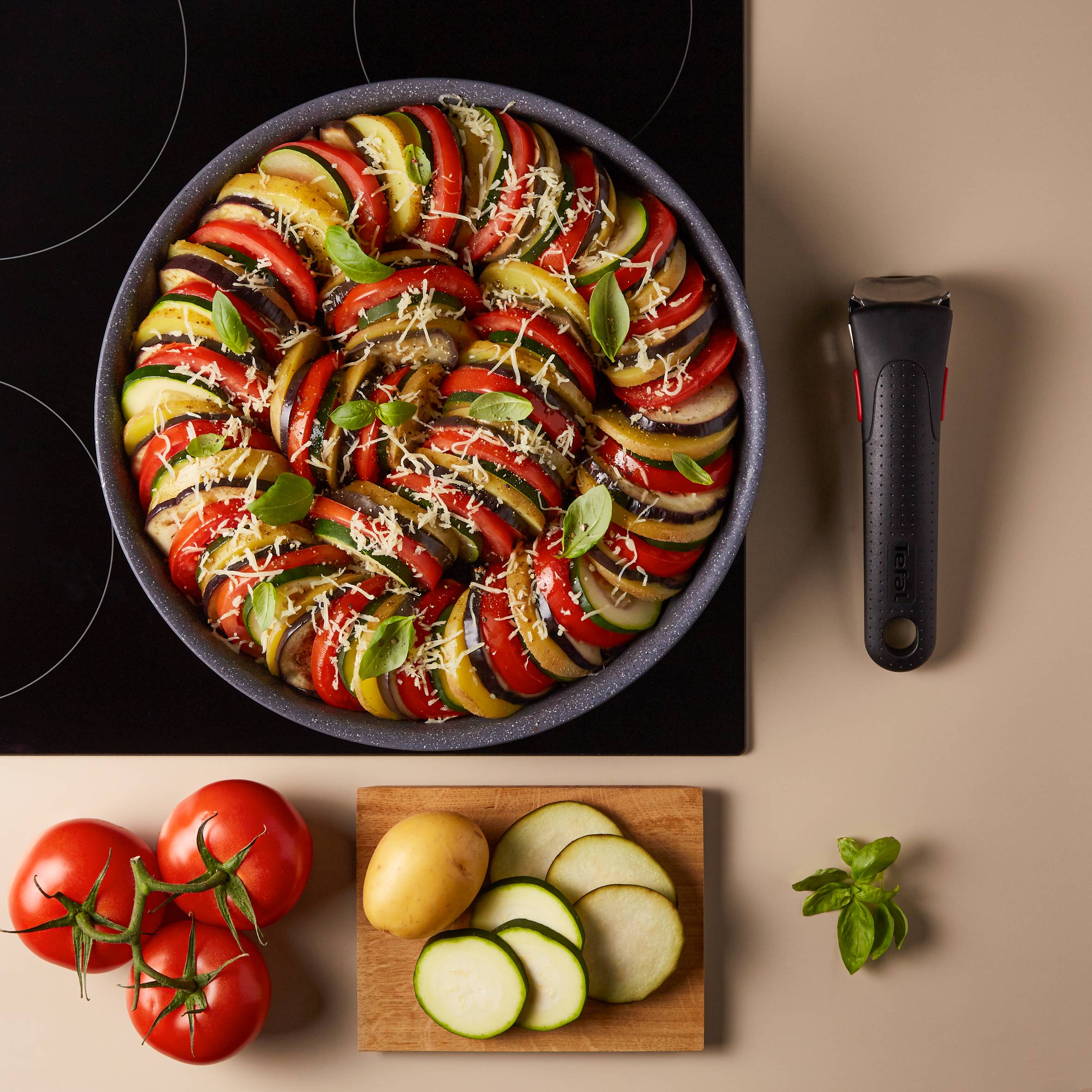 Ingenio Natural Force, Set 3 piezas, Sartenes 22/26 cm + mango extraíble, Revestimiento mineral, Aluminio, Inducción