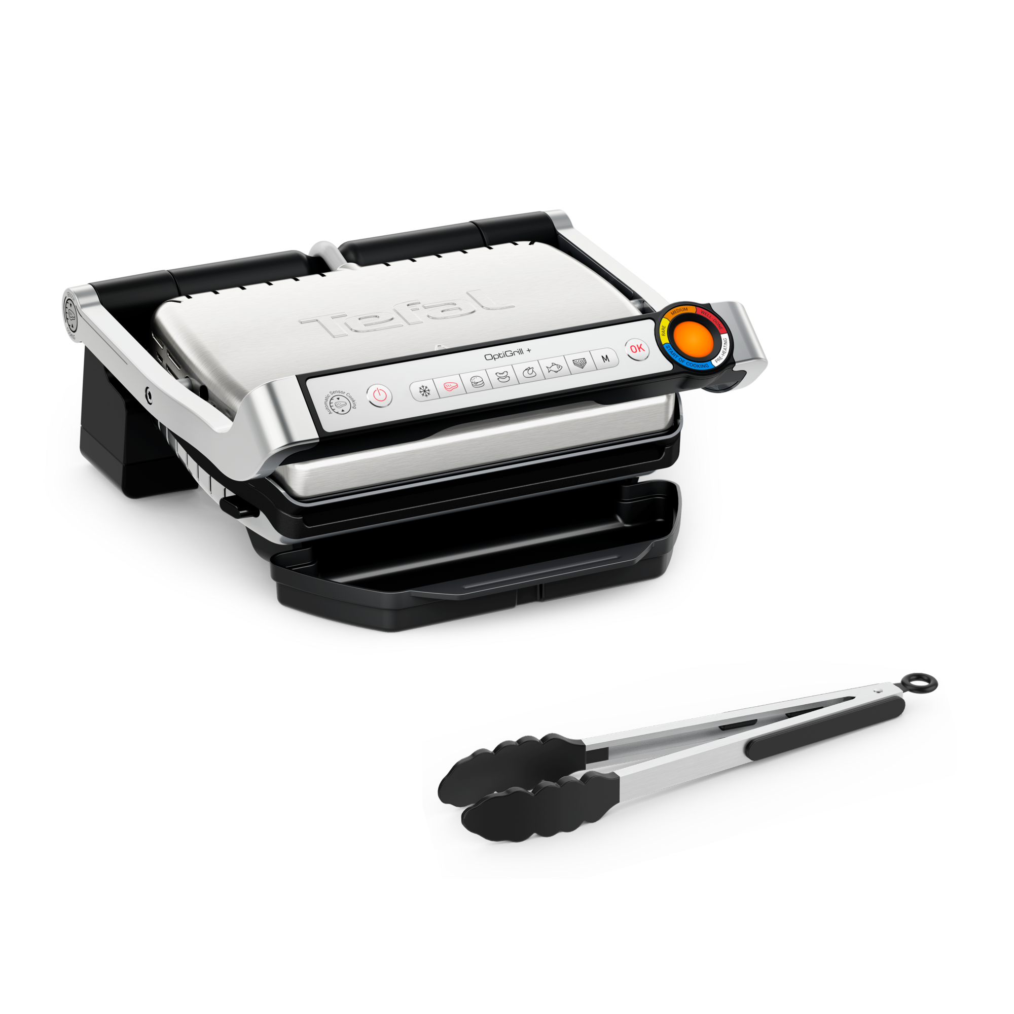 OptiGrill Upgrade+, Parrilla inteligente, 6 programas automáticos, Inox, Superficie de cocción de 30x20 cm
