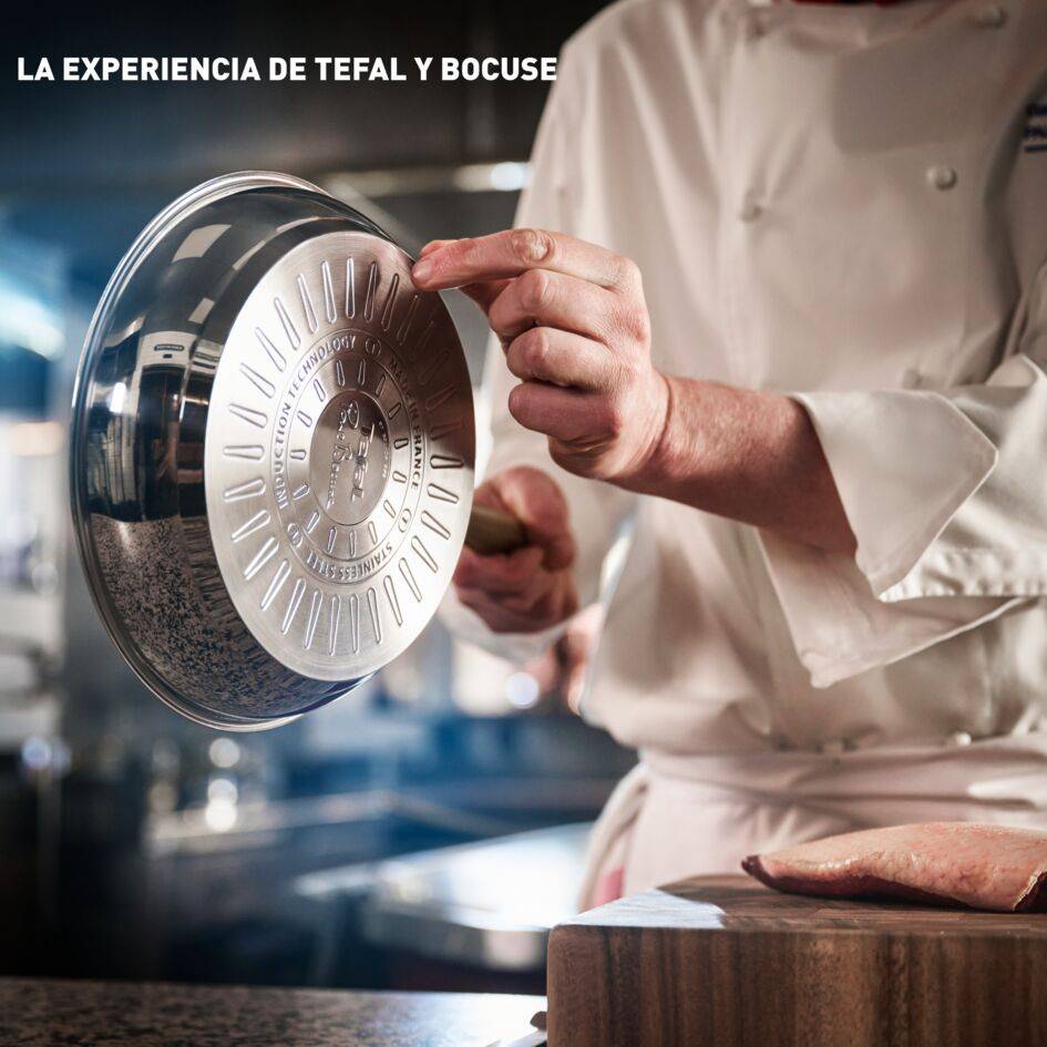 Tefal & Bocuse&nbsp;Sartén de 28 cm, Induction, Sin revestimiento, Acero, Mango fijo dorado