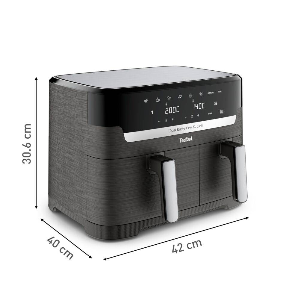 Dual Easy Fry & Grill, Freidora de aire, Doble Cesta, 8,3&nbsp;L, 8 Programas Automáticos, Inox